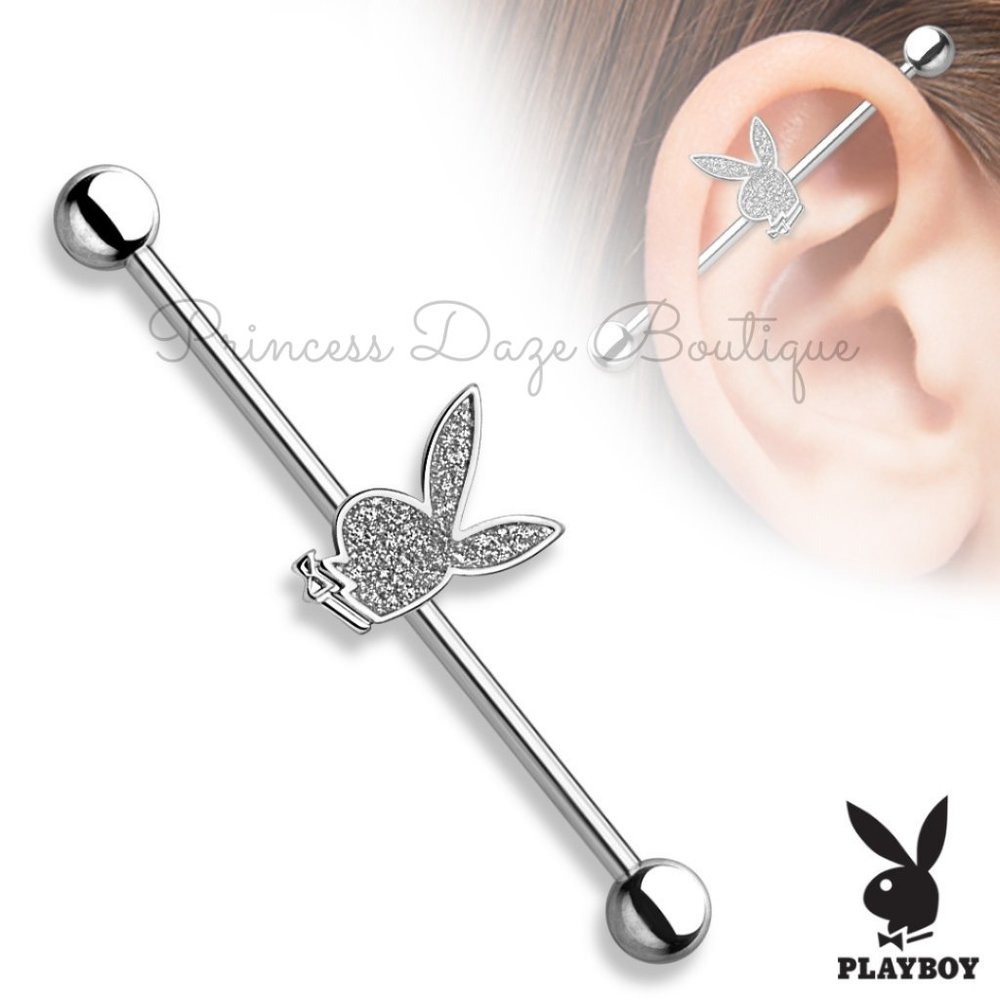 Playboy Bunny Silver Sand Blast Industrial Barbell
